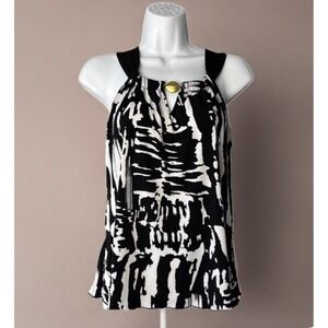 B.wear Black White Abstract Print Halter Neck Top Womens Size S